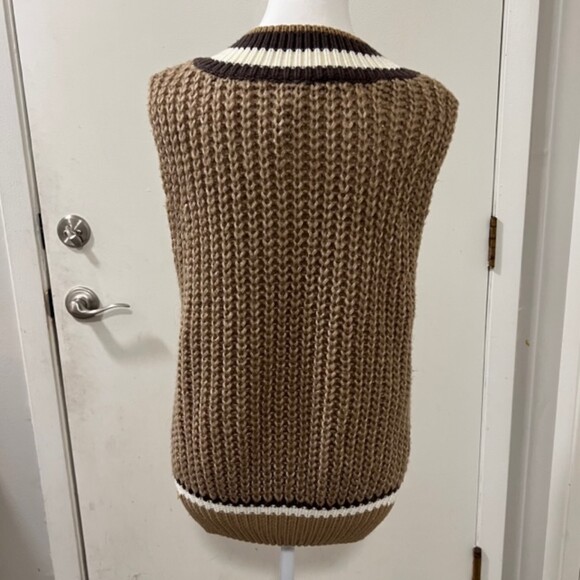 West of Melrose Brown Chunky Knit V-Neck Sweater Vest Side Slit Ribbed Hem Sz SM - Picture 6 of 12